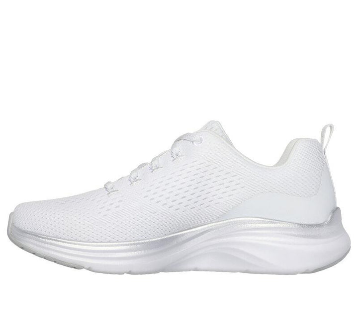 Women's Wide Fit Skechers 150025 Vapor Foam Midnight Glimmer Trainers in White/Silver - Image 1
