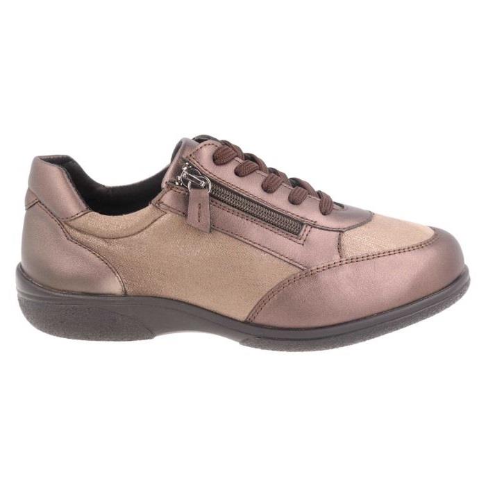 Women's Wide Fit DB Wayfaring Trainers in Brown Leather / Taupe Stretch - Image 1