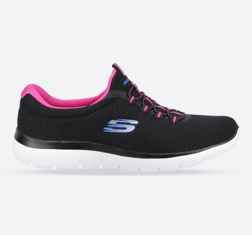 Women's Wide Fit Skechers 12980 Summits Slip On Sports Trainers - Black/Hot Pink in Black/Hot Pink - Image 1