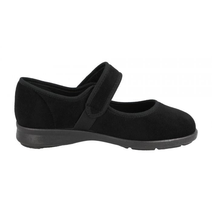 Women's Wide Fit DB Vole Shoes in Black Stretch Suedette - Image 4