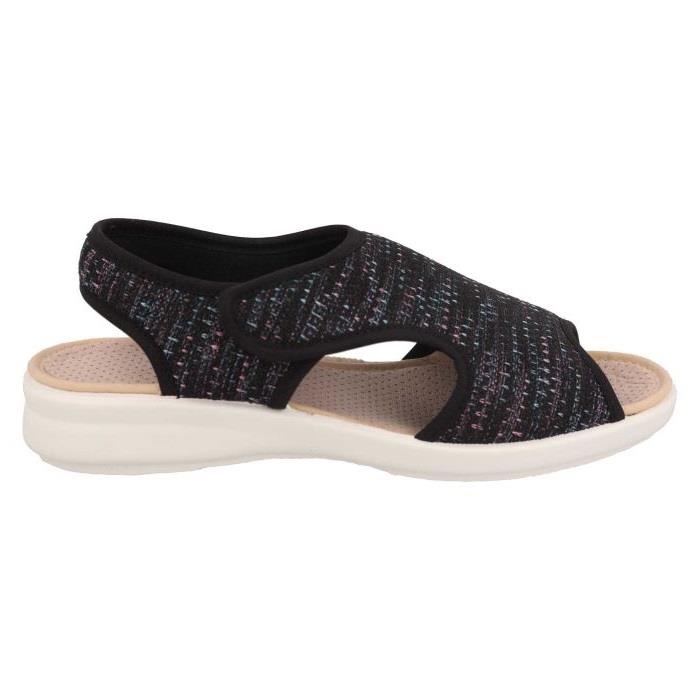 Women's Wide Fit DB Ragwort Sandals in Black Multi Stretch - Image 2