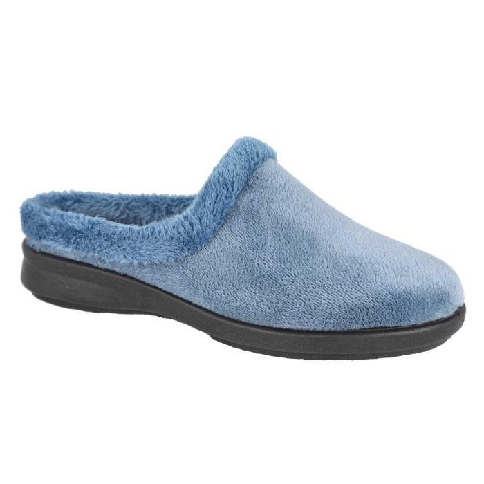 Women's Wide Fit DB Rug Mule Slippers in Sky Blue - Image 3