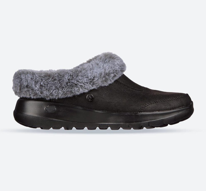 Women's Wide Fit Skechers 175254 Go Lounge On The Go Joy Gratify Shoes in Black/Grey - Image 1