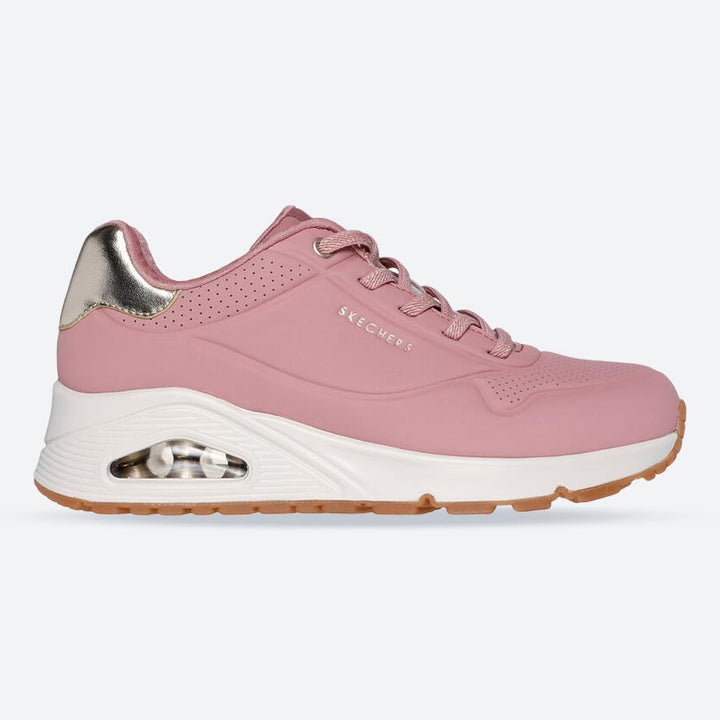 Women's Wide Fit Skechers 155196 Uno Shimmer Away Trainers in Rose - Image 1