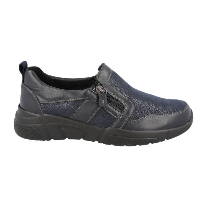 Women's Wide Fit DB Worth Shoes in Black Lea / Stretch Textile - Image 7