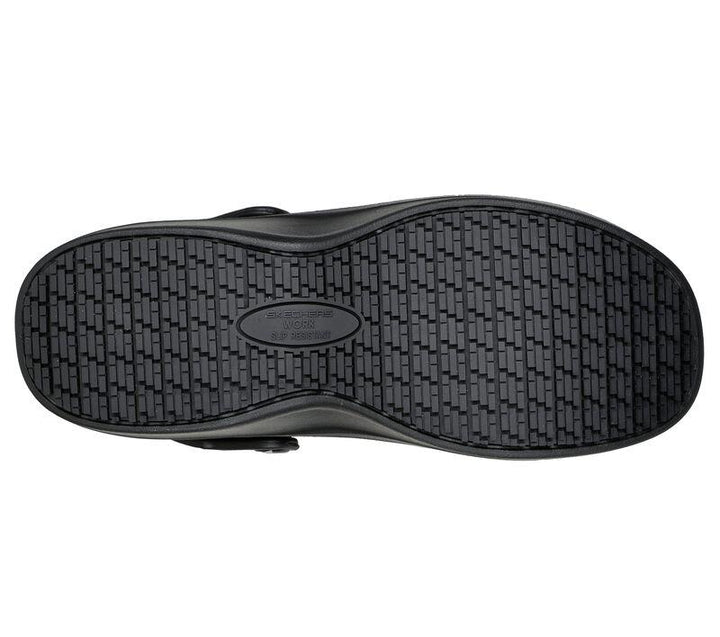 Women's Wide Fit Skechers 108067 Riverbound Pasay Arch Fit Clog Shoes in Black - Image 1