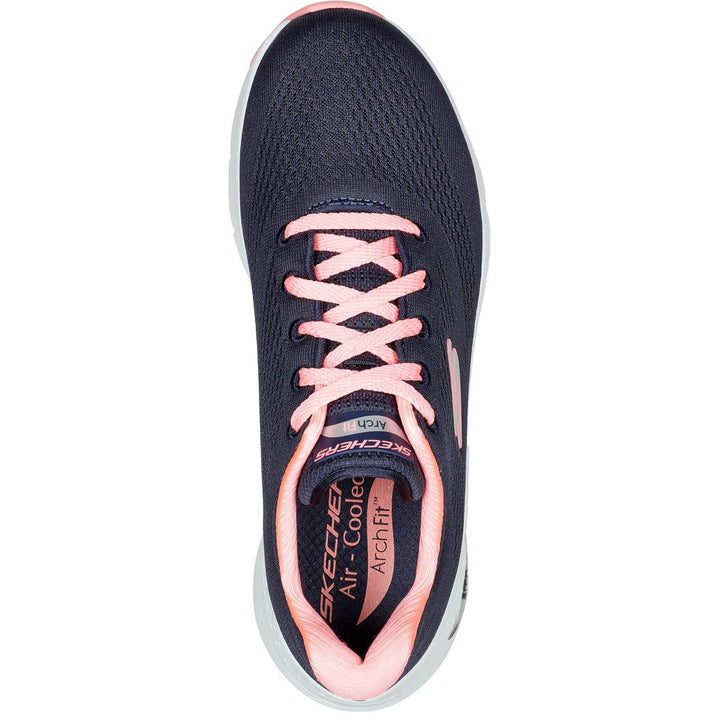 Women's Wide Fit Skechers 149057 Unny Outlook Sports Trainers - Navy Mesh/Coral in Navy Mesh/Coral - Image 1