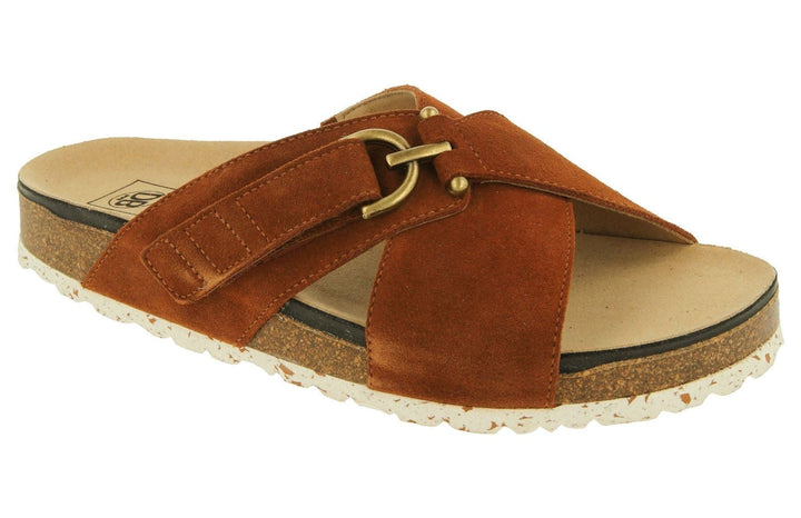 Womens Wide Fit DB Raja Sandals in Tan Suede - Image 1