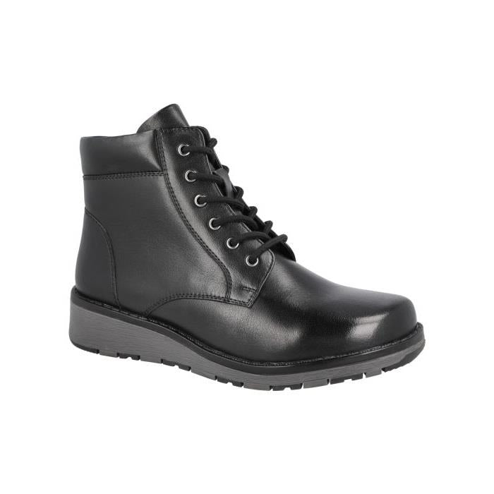 Womens Wide Fit Lace Up Boots by DB Shoes - Buckingham in Black Leather - Image 1