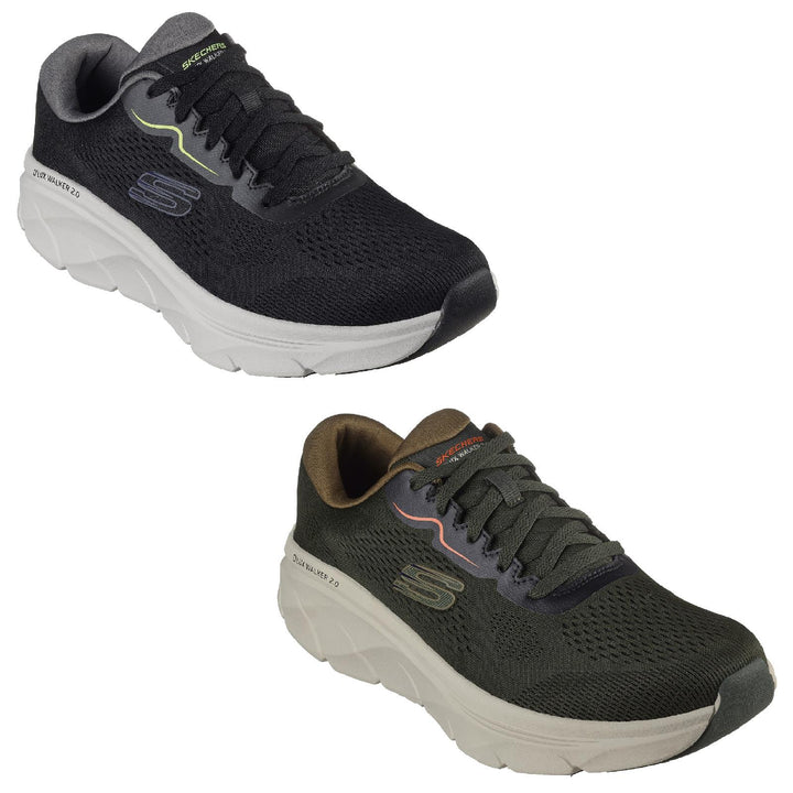 Men's Wide Fit Skechers 232714 D'lux Walker 2.0 Swave Trainers in Black /Lime - Image 1