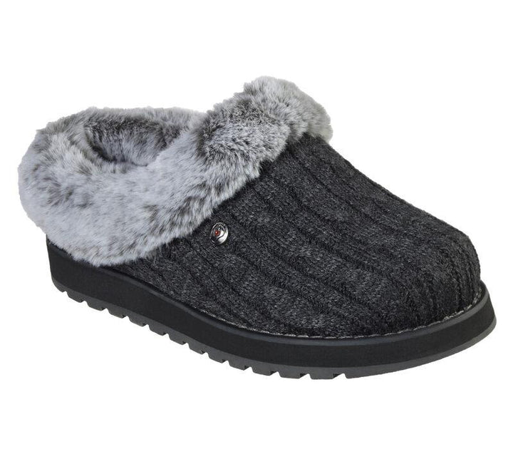 Womens Wide Fit Skechers Keepsakes Ice Angel Mule Slippers - Charcoal in Charcoal - Image 1