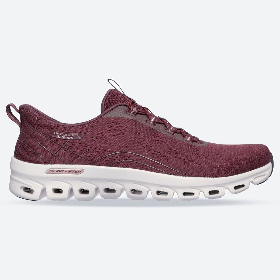 Women's Wide Fit Skechers 104750 Slip-ins Glide Step Elevate Amaze Trainers in Burgundy - Image 1