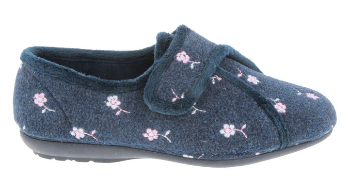 Womens Wide Fit DB Savannah Slippers in Navy - Image 1