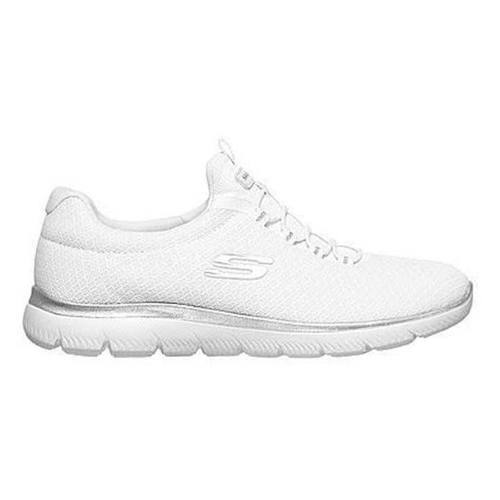 Women's Wide Fit Skechers 12980W Summits Slip On Sports Trainers in White/Silver - Image 1