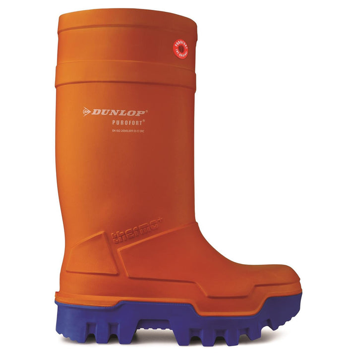 Men's Wide Fit Dunlop Purofort Thermo Full Safety Wellington Boots in Orange - Image 1
