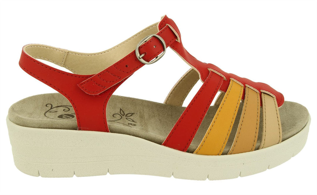 Womens Wide Fit DB Pochard Sandals in Red Multi Synthetic - Image 2