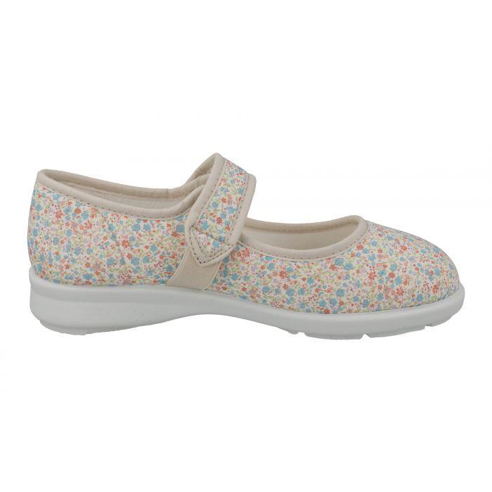 Women's Wide Fit DB Penguin Canvas Shoes in Beige Daisy Print - Image 1