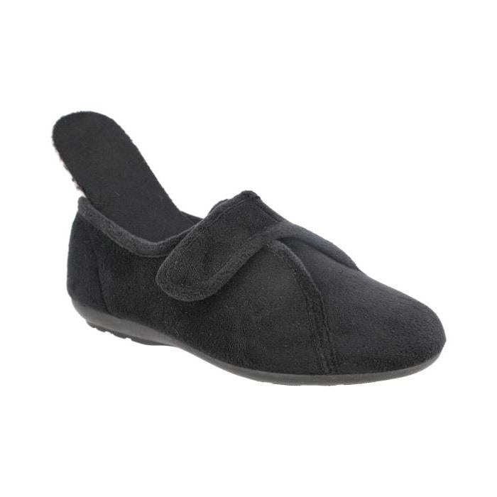 Women's Wide Fit DB Ivy Slippers in Black Velour - Image 1