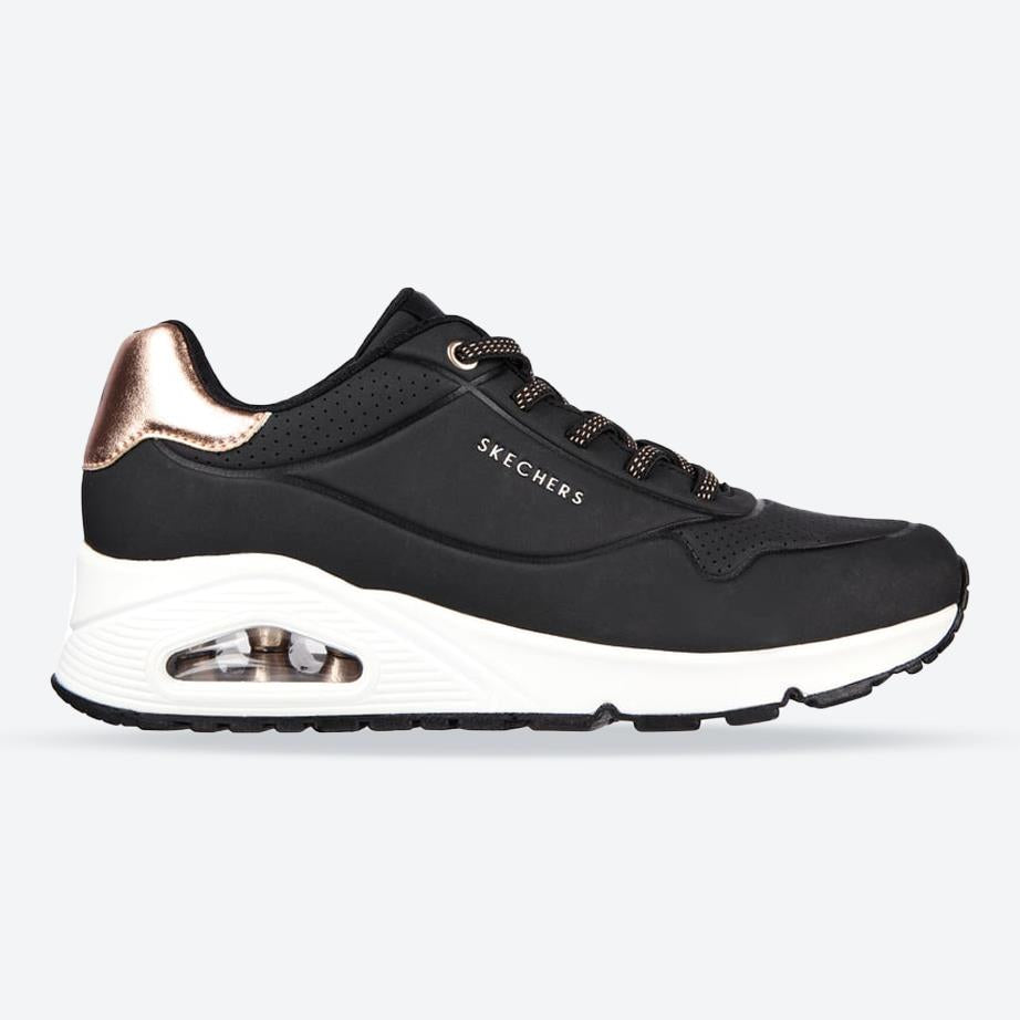 Women's Wide Fit Skechers Uno 155196W Shimmer Away Trainers - Black in Black - Image 1