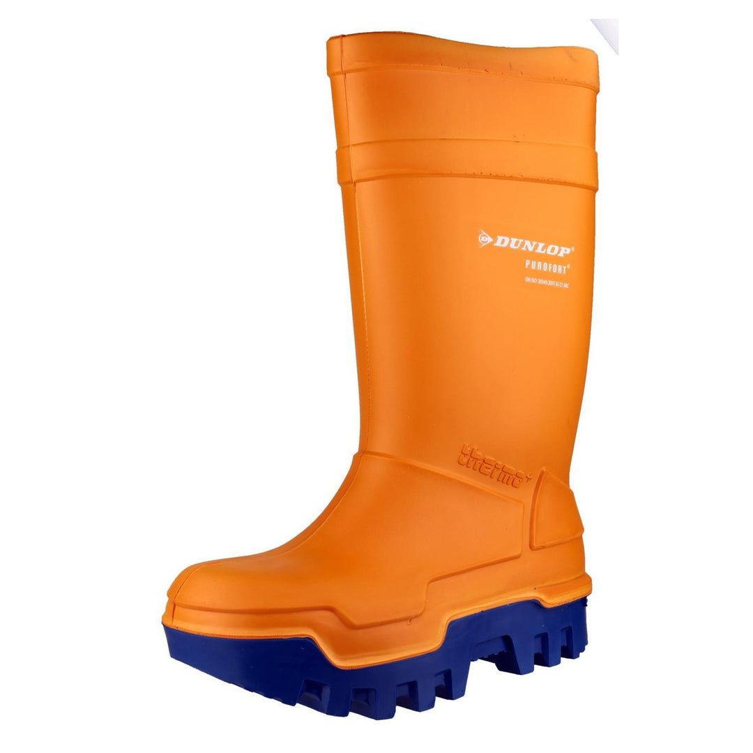 Men's Wide Fit Dunlop Purofort Thermo Full Safety Wellington Boots in Orange - Image 4