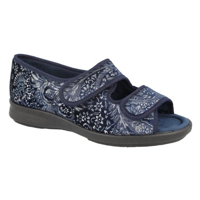 Women's Wide Fit DB Hoe Slippers in Navy Textile - Image 1