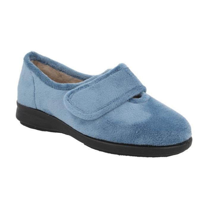 Women's Wide Fit DB Fountain Slippers in Sky Blue Velour - Image 3