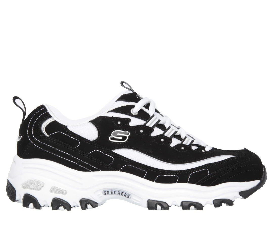 Women's Wide Fit Skechers 11930 D'Lites Biggest Fan Trainers in Black/White - Image 2