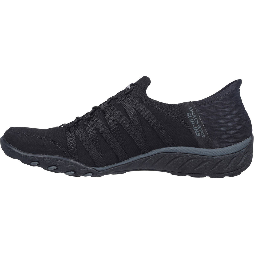 Women's Wide Fit Skechers 100593 Breathe Easy Roll With Me Trainers - Black in Black - Image 4