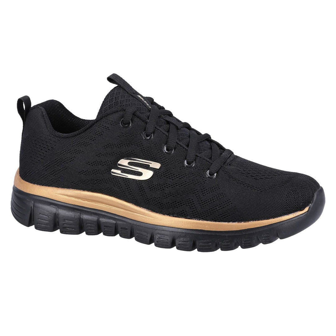 Women's Wide Fit Skechers 12615 Graceful Get Connected Sports Trainers - Black/Rose Gold in Black/Rose Gold - Image 4