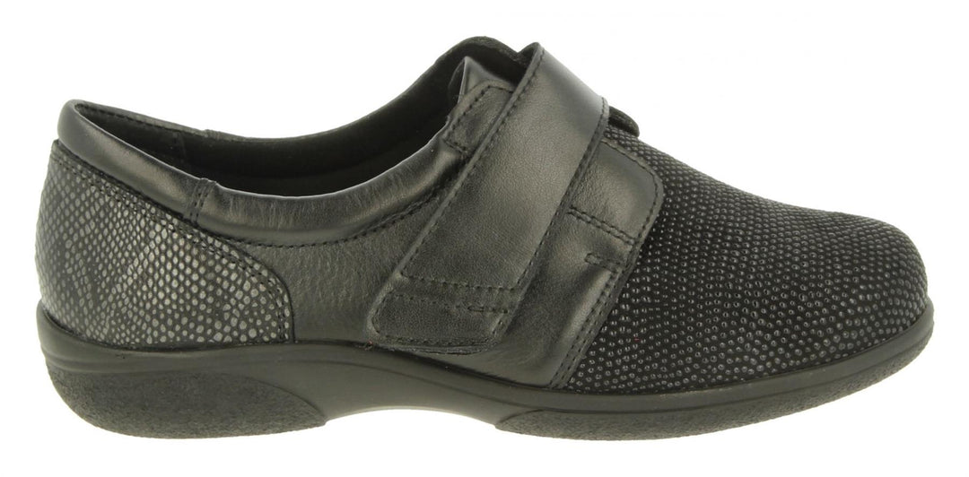 Womens Wide Fit DB Firecrest Shoes in Black / Stretch - Image 2