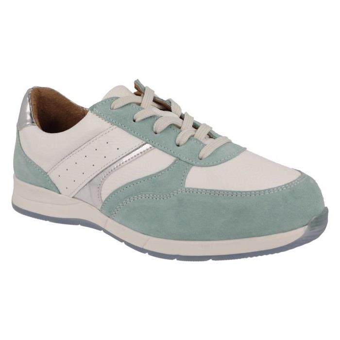 Women's Wide Fit DB Miriam Trainers in Blue Suede / White Leather - Image 11