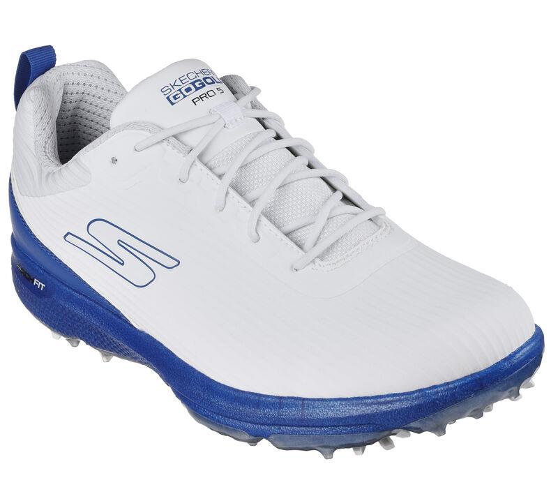 Men's Wide Fit Skechers 214044 Go Golf Pro 5 Hyper Golf Trainers in White/Blue - Image 3