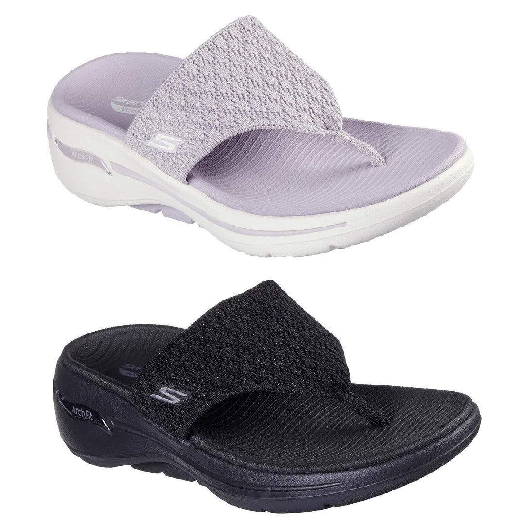 Women's Wide Fit Skechers 140803 Go Walk Arch Fit Sandals in Black - Image 12