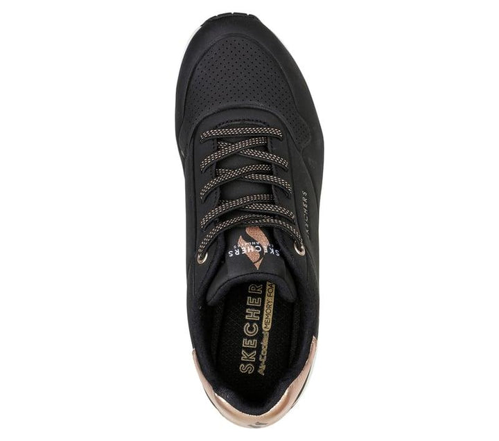 Women's Wide Fit Skechers Uno 155196W Shimmer Away Trainers - Black in Black - Image 1