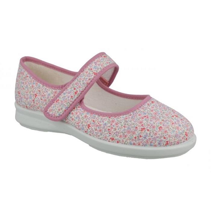 Women's Wide Fit DB Penguin Canvas Shoes in Beige Daisy Print - Image 1