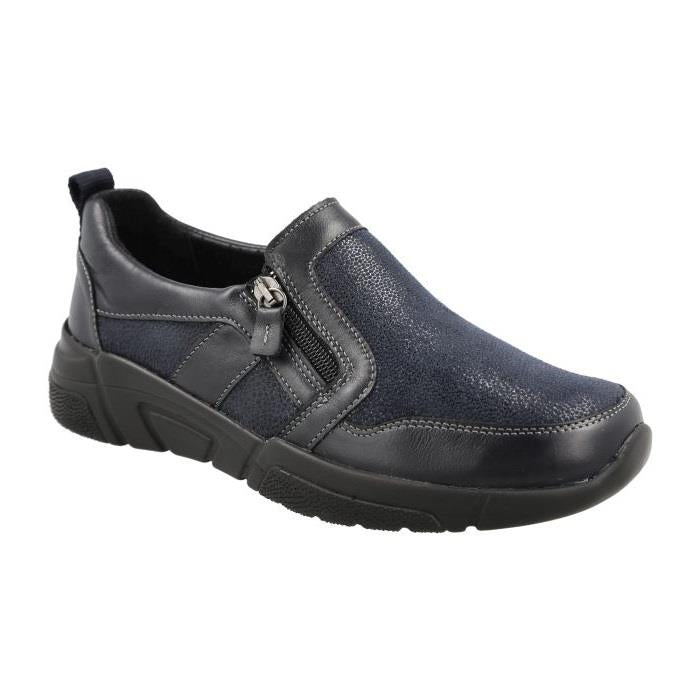 Women's Wide Fit DB Worth Shoes in Black Lea / Stretch Textile - Image 1