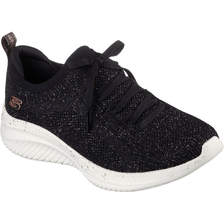 Women's Wide Fit Skechers 149865 Ultra Flex 3.0 Let's Dance Trainers - Black/Rose Gold in Black/Rose Gold - Image 1