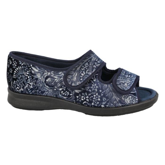 Women's Wide Fit DB Hoe Slippers in Navy Textile - Image 2