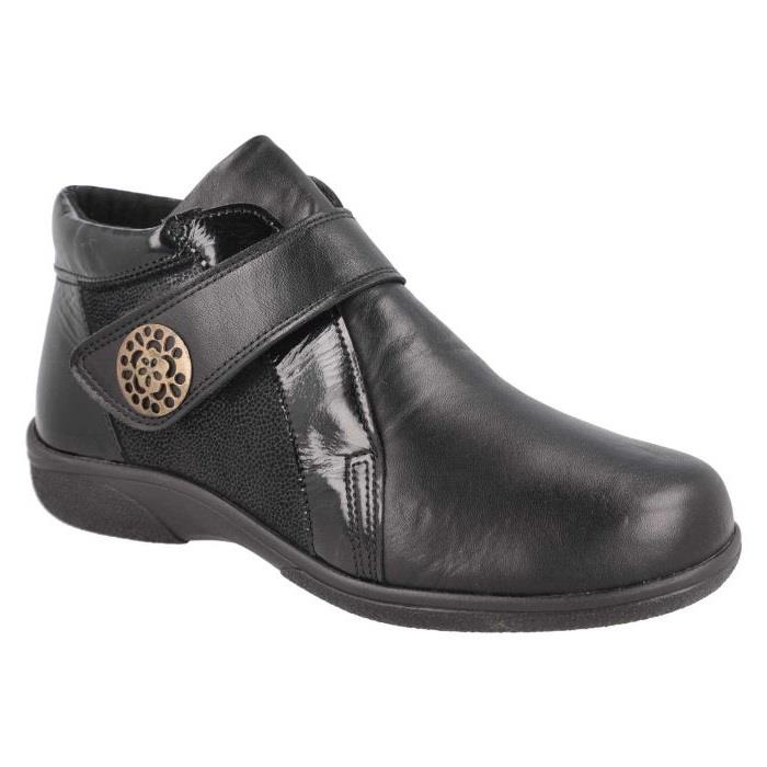 Women's Wide Fit DB Celeste Boots in Black Leather / Patent / Stretch - Image 3