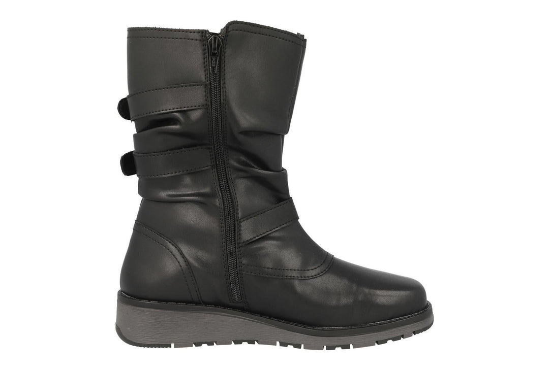 Women's Wide Fit DB Muntjac Boots in Black Smooth Synthetic - Image 4
