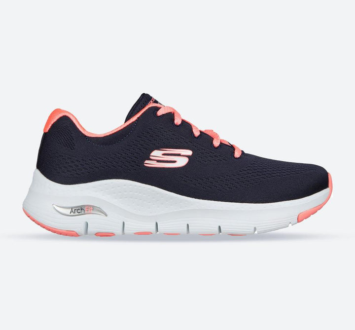 Women's Wide Fit Skechers 149057 Unny Outlook Sports Trainers - Navy Mesh/Coral in Navy Mesh/Coral - Image 1