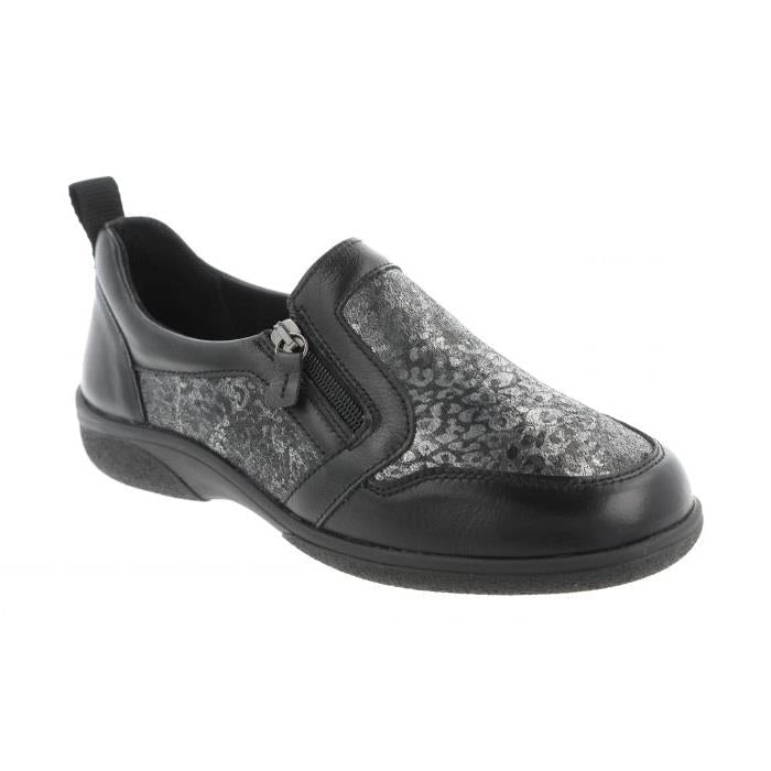 Women's Wide Fit DB Manx Shoes in Black Lea / Stretch - Image 2