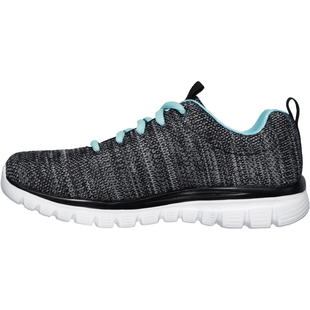 Women's Wide Fit Skechers 12614 Graceful Twisted Fortune Trainers - Black/Turquoise in Black/Turquoise - Image 4