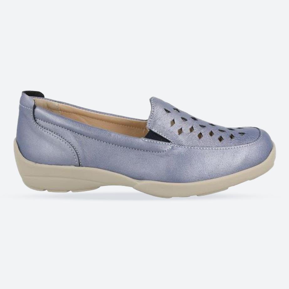 Women's Wide Fit DB Horseshoe Shoes in Blue Leather - Image 1