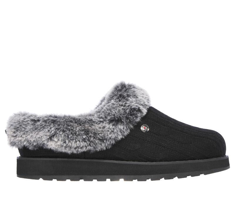 Womens Wide Fit Skechers Keepsakes Ice Angel Mule Slippers - Black in Black - Image 2