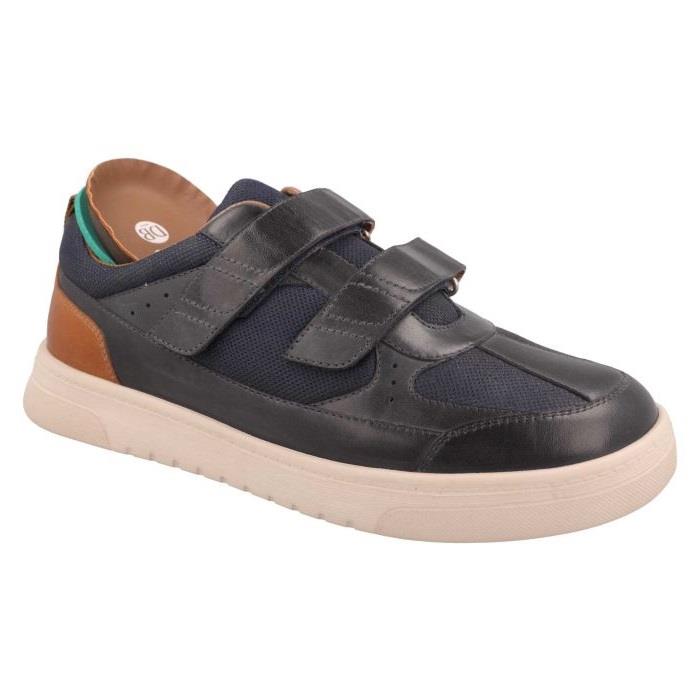 Men's Wide Fit DB Jude Shoes in Navy Leather / Navy Mesh - Image 1