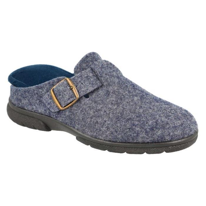 Men's Wide Fit DB Skyfall Mule Buckle Slippers in Navy Felt - Image 1