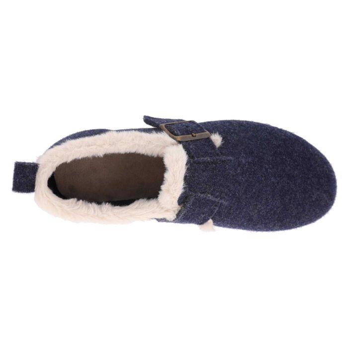Women's Wide Fit DB Gracie Buckle Slippers in Navy Felt - Image 1