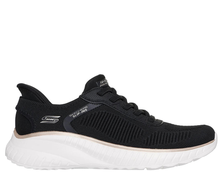 Women's Wide Fit Skechers Slip-ins 117497 Waves Bobs Sport Squad Trainers - Black/Gold in Black/Gold - Image 1