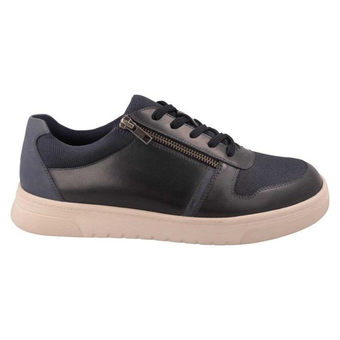Men's Wide Fit DB Noah Shoes in Navy Leather / Navy Mesh - Image 2